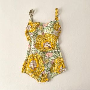 Vintage 1960s Groovy Floral One-Piece Swimsuit